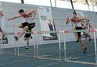 Sam Hall (Gateshead Harriers) winning the under-20 mens 60 metres hurdles, North East Indoor Champs, Gateshead.